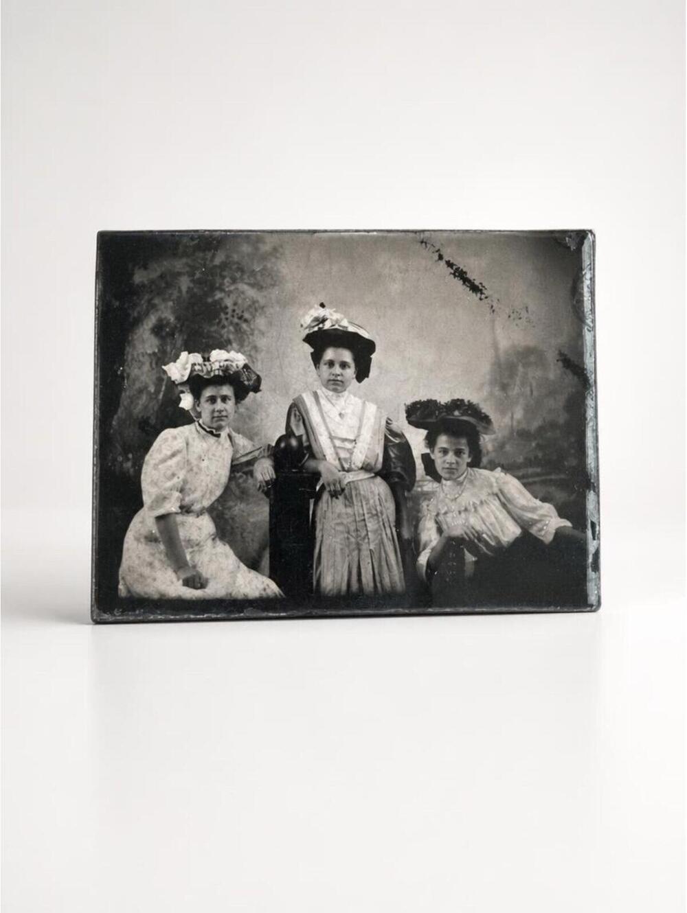 Antique Tintype Photograph Three Women Victorian Era Portrait Metal Photo